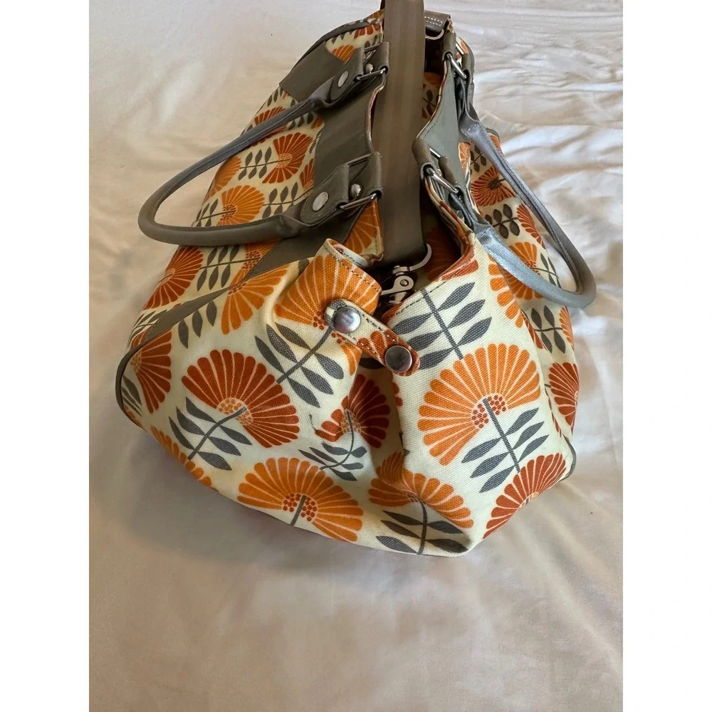 Petunia Pickle Bottom Diaper Bag Orange Grey Floral Glazed Canvas Tote Crossbody